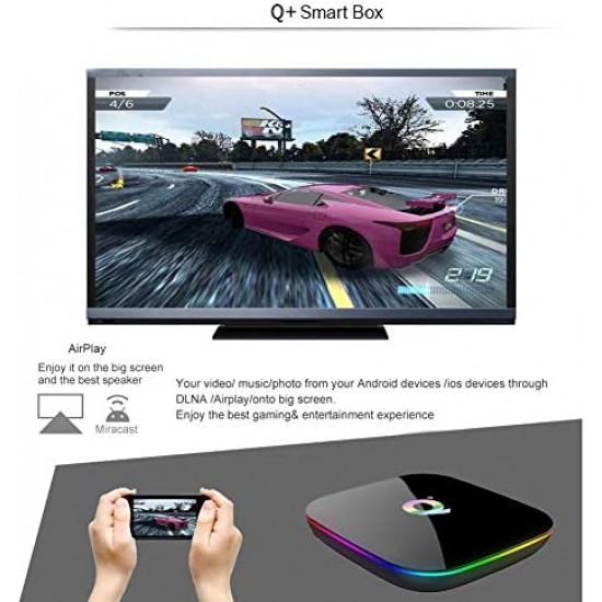 Android 9.0 TV Box, Q Plus Android Box 4GB RAM 32GB ROM H6 Quad Core with USB 3.0 & TF Card Port, Smart WiFi TV Box Support 6K 3D/H.265